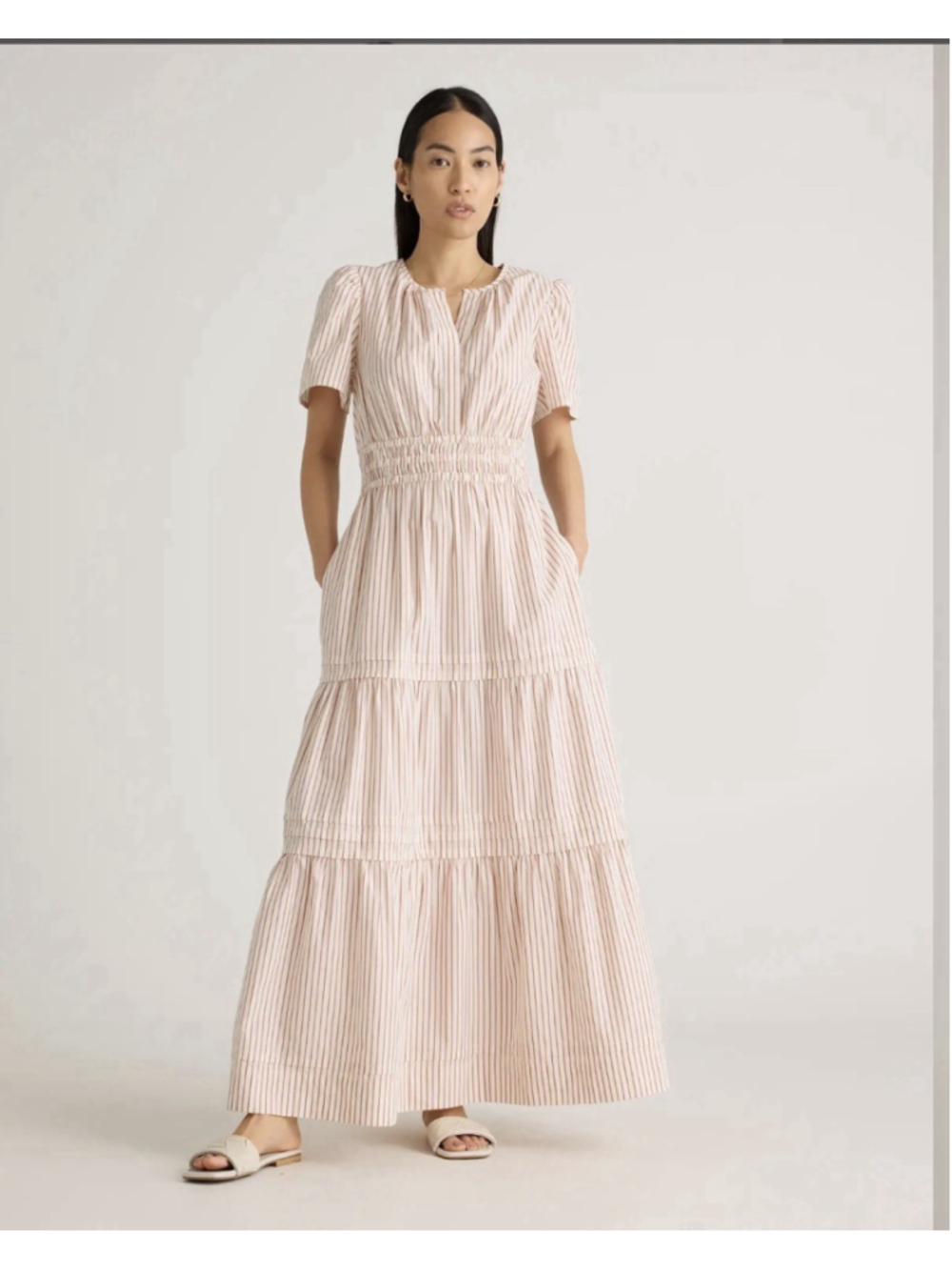 Quince 100% Organic Cotton Poplin Tiered Maxi Dress L Black Cottagecore